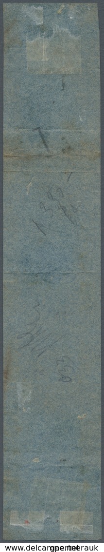 Italien - Altitalienische Staaten: Modena: 1852: 25 Cent Black On Chamois, Vertical Strip Of 6, Toge - Modena