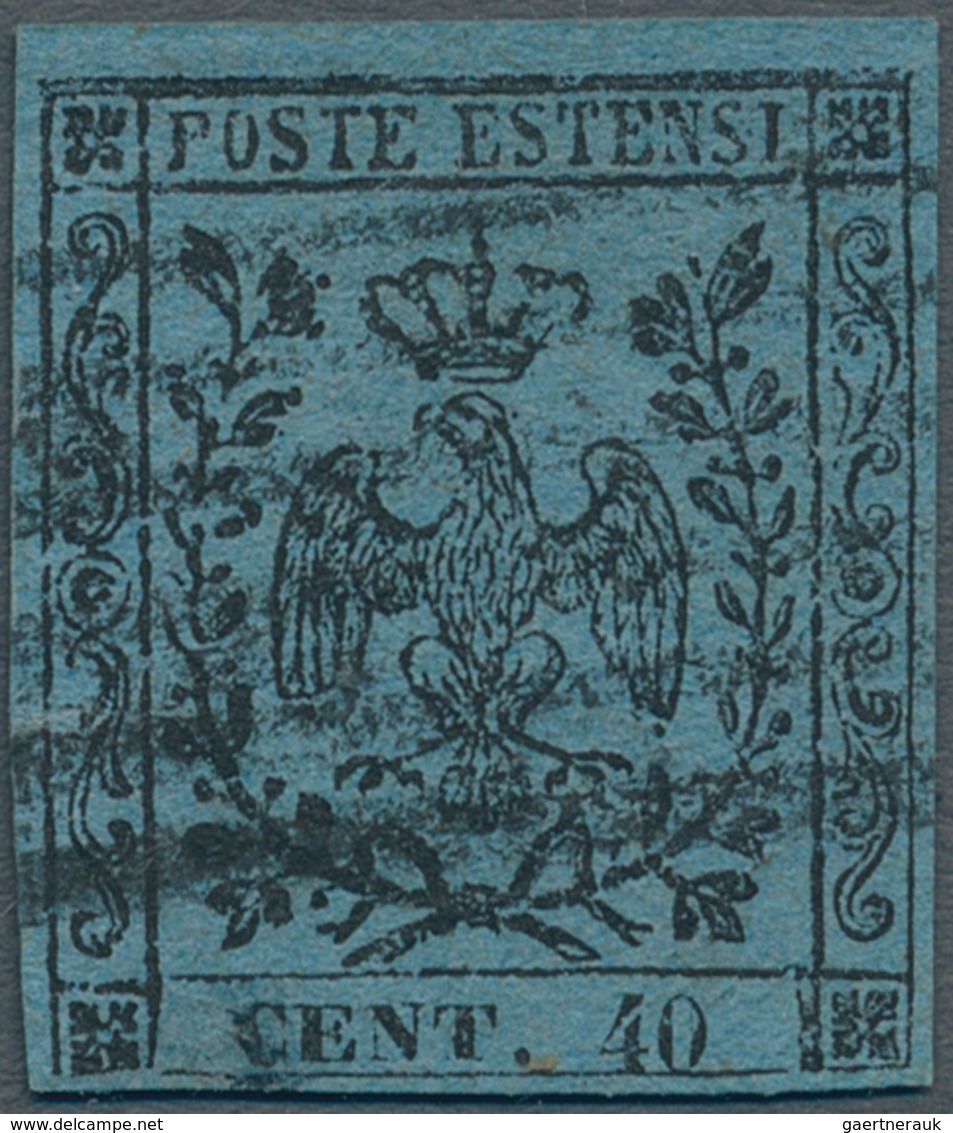 Italien - Altitalienische Staaten: Modena: 1852. 40 C. Black On Sky Blue ("celeste") Paper, Fair Mar - Modena