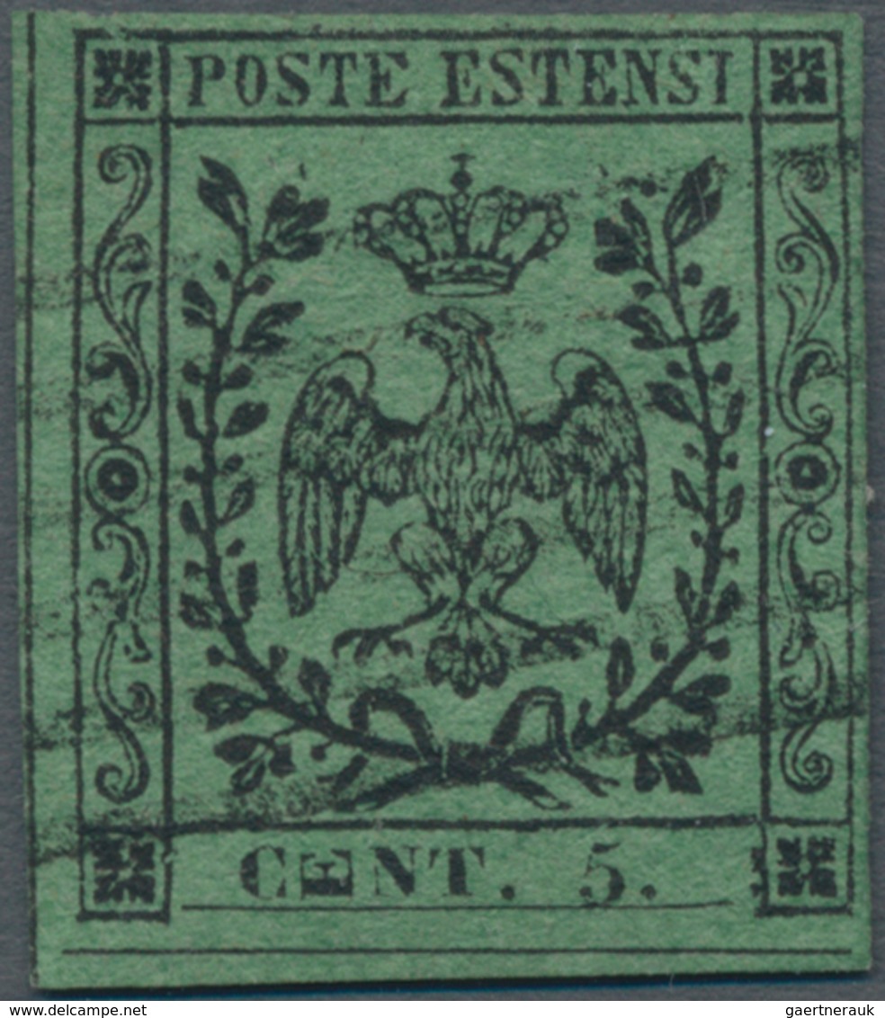 Italien - Altitalienische Staaten: Modena: 1852, 5 Cent. Green With Typographical Error "E In CENT L - Modena