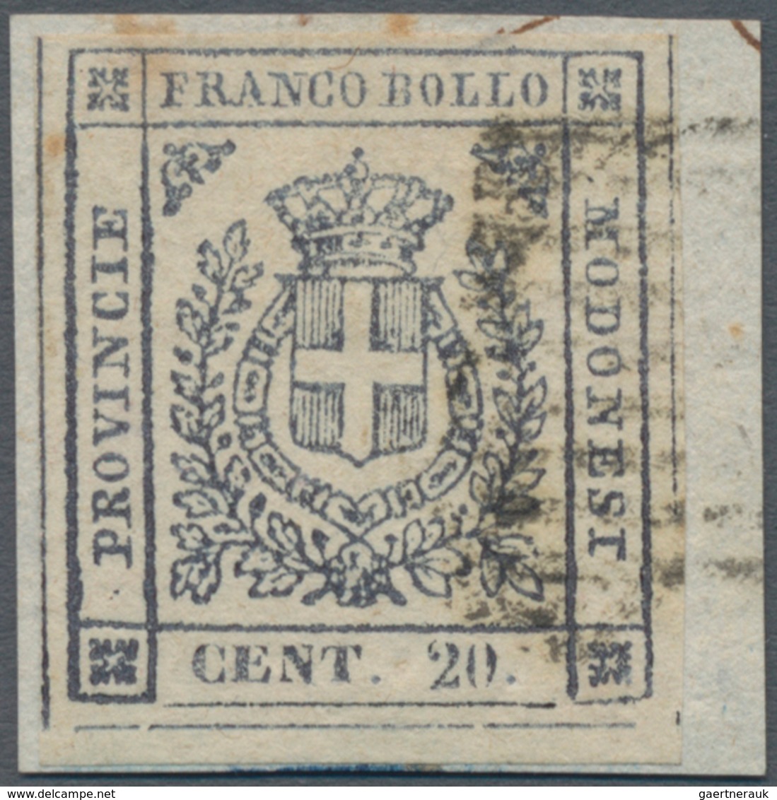 Italien - Altitalienische Staaten: Modena: 1859. Savoy Coat Of Arms, 20 Centesimi Purplish Slate, Us - Modena