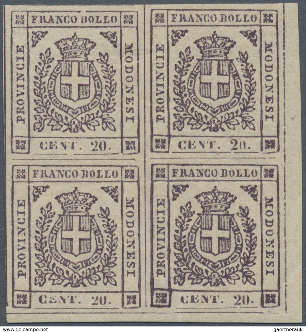 Italien - Altitalienische Staaten: Modena: 1859, 20 Cents Dark Violet, Block Of Four, Mint With Gum, - Modena