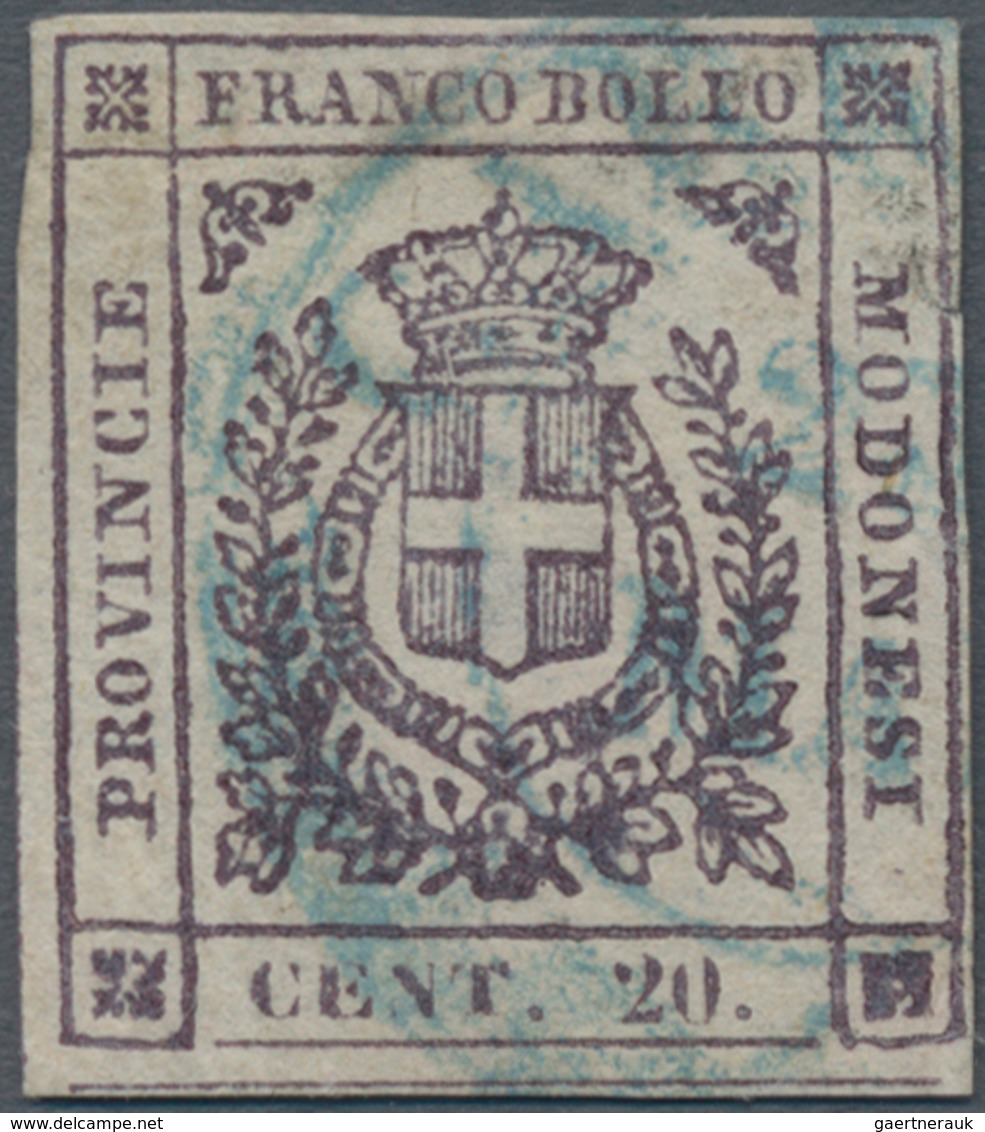 Italien - Altitalienische Staaten: Modena: 1859, 20 C Lilac Cancelled With A Blue Postmark, Full Mar - Modena