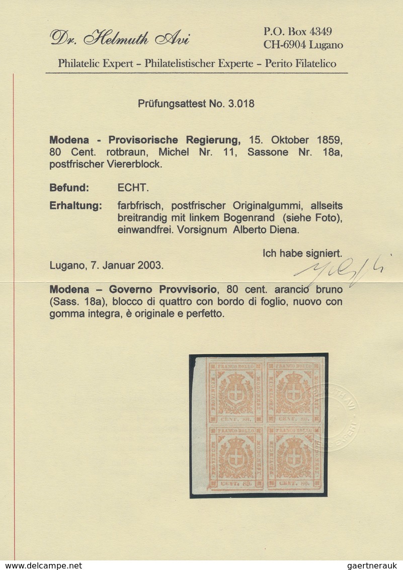 Italien - Altitalienische Staaten: Modena: 1859. Provisional Government. 80 C. Reddish Brown, Block - Modena