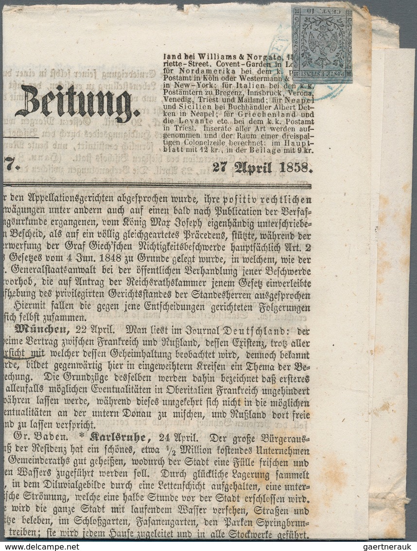 Italien - Altitalienische Staaten: Modena - Zeitungsstempelmarken: 1857. 10 C Black On Grey-violet P - Modena