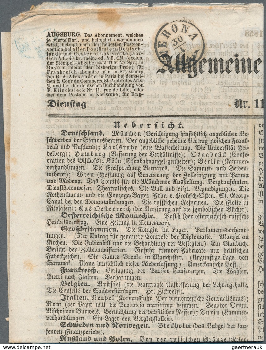 Italien - Altitalienische Staaten: Modena - Zeitungsstempelmarken: 1857. 10 C Black On Grey-violet P - Modena