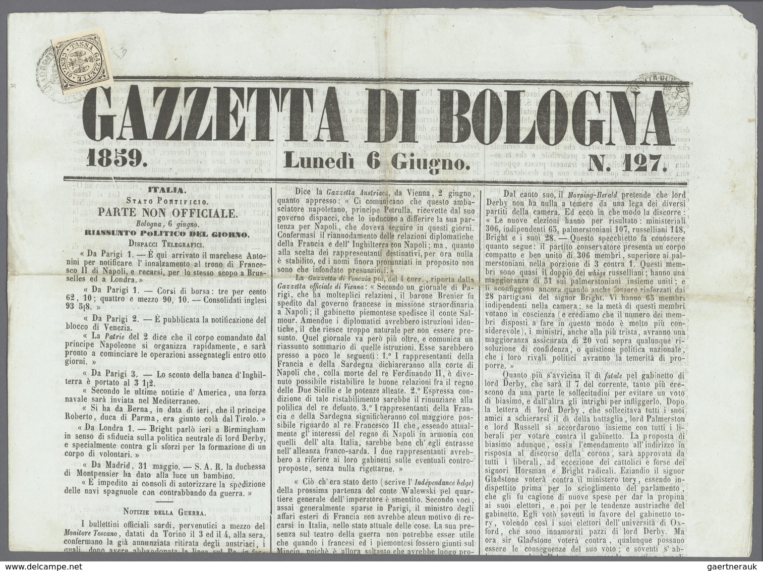 Italien - Altitalienische Staaten: Modena - Zeitungsstempelmarken: 1859, 10c. Black, Fresh Colour An - Modena