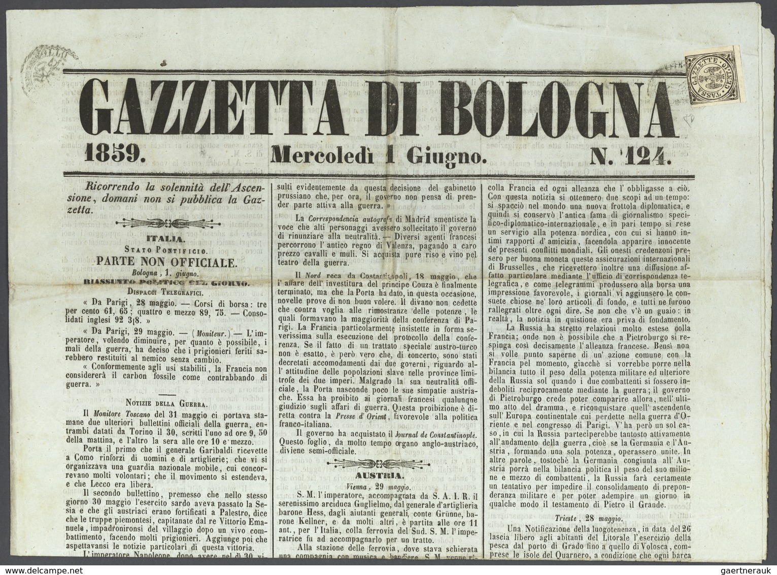 Italien - Altitalienische Staaten: Modena - Zeitungsstempelmarken: 1859, 10 Cent. Black On White Sin - Modena