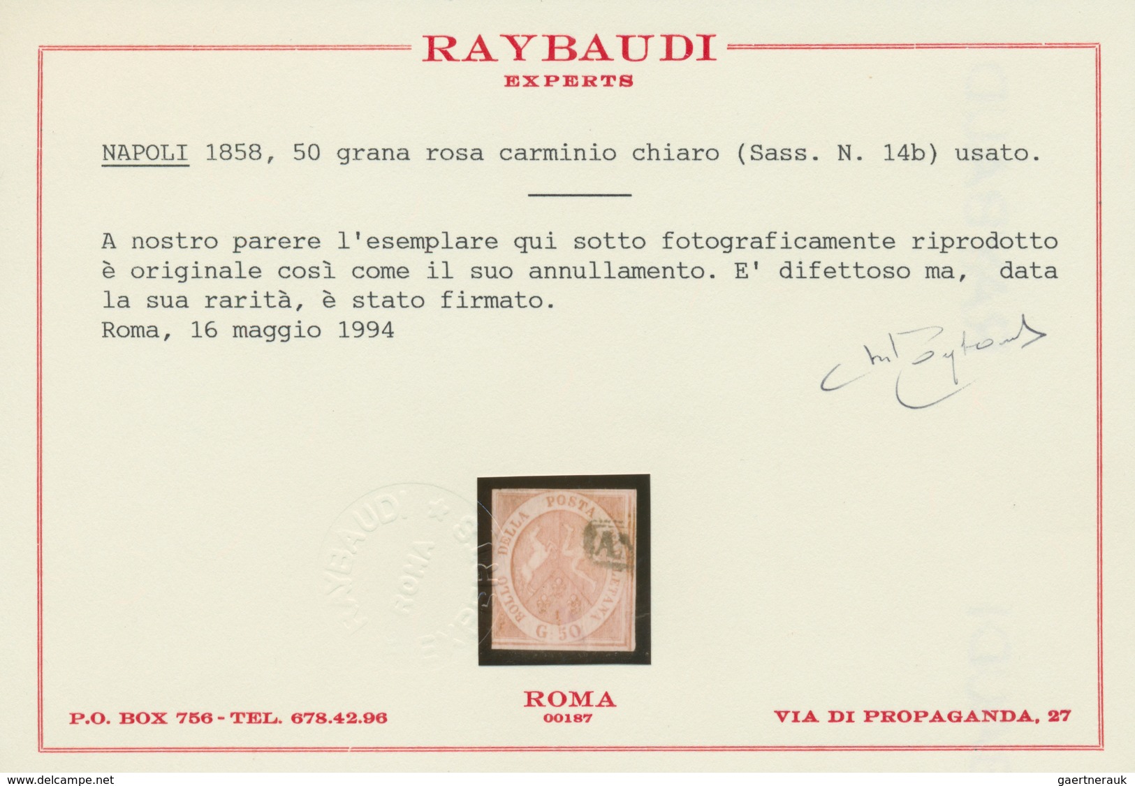 Italien - Altitalienische Staaten: Neapel: 1858, 50 Gr Rose-carmine Cancelled With Frame Postmark, O - Naples