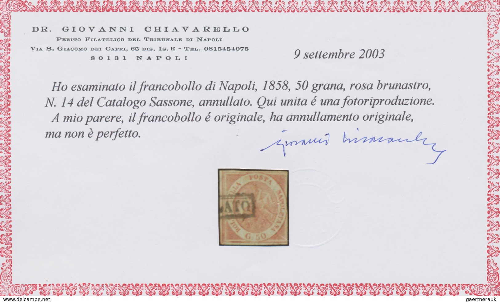 Italien - Altitalienische Staaten: Neapel: 1858, 50 Gr Brownish Rose Cancelled With Frame Postmark, - Napels