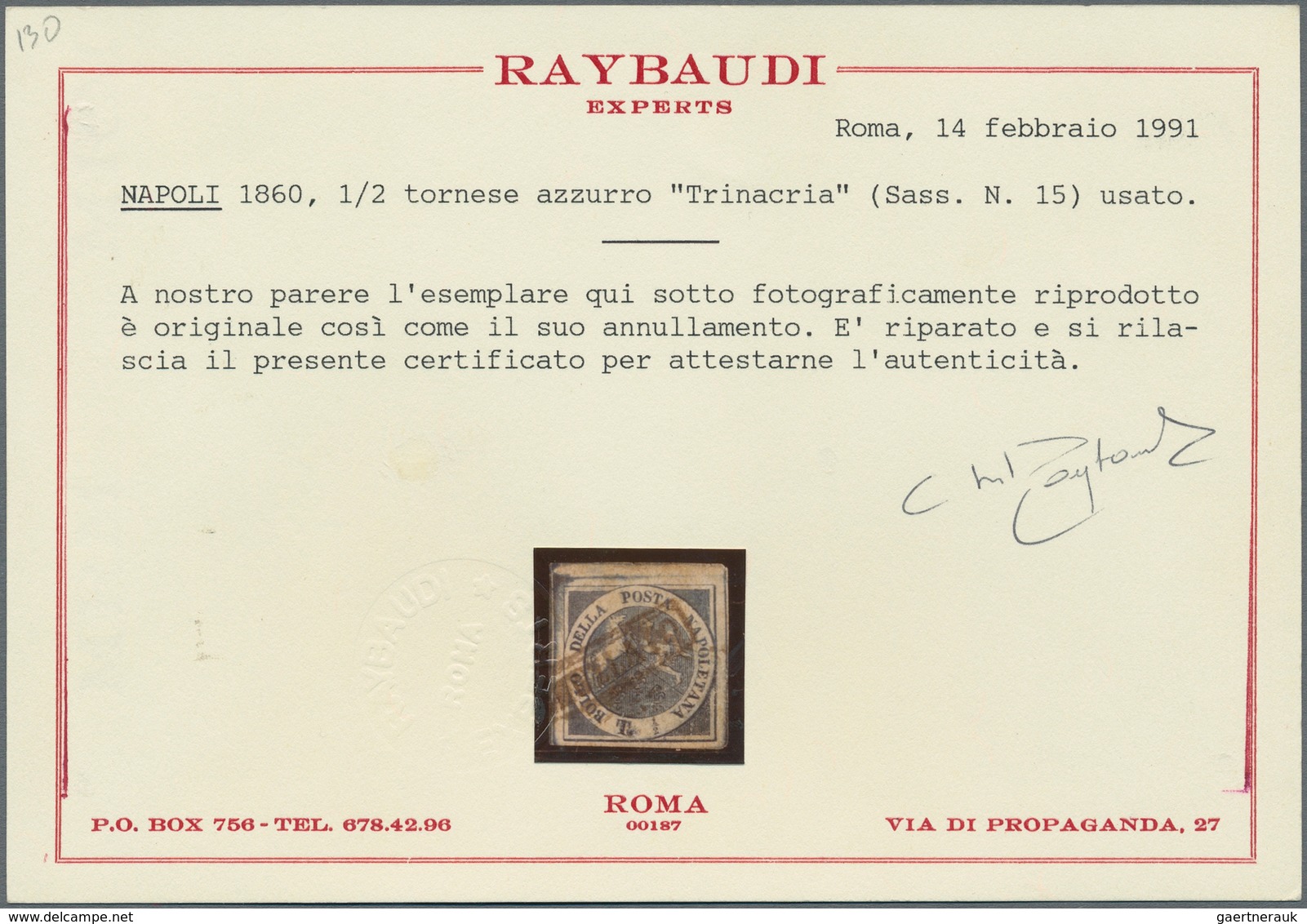 Italien - Altitalienische Staaten: Neapel: 1860. 1/2 Tornese Blue So Called "Trinacria", Cancelled B - Napels