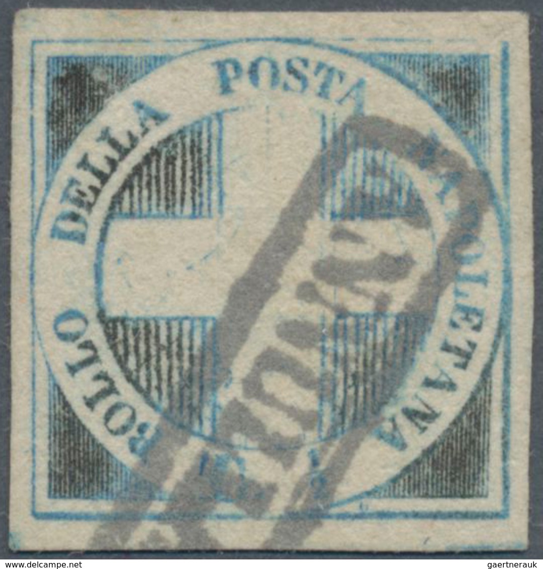 Italien - Altitalienische Staaten: Neapel: 1860, 1/2 Tornese Blue So-called "Savoy Cross" Cancelled - Naples