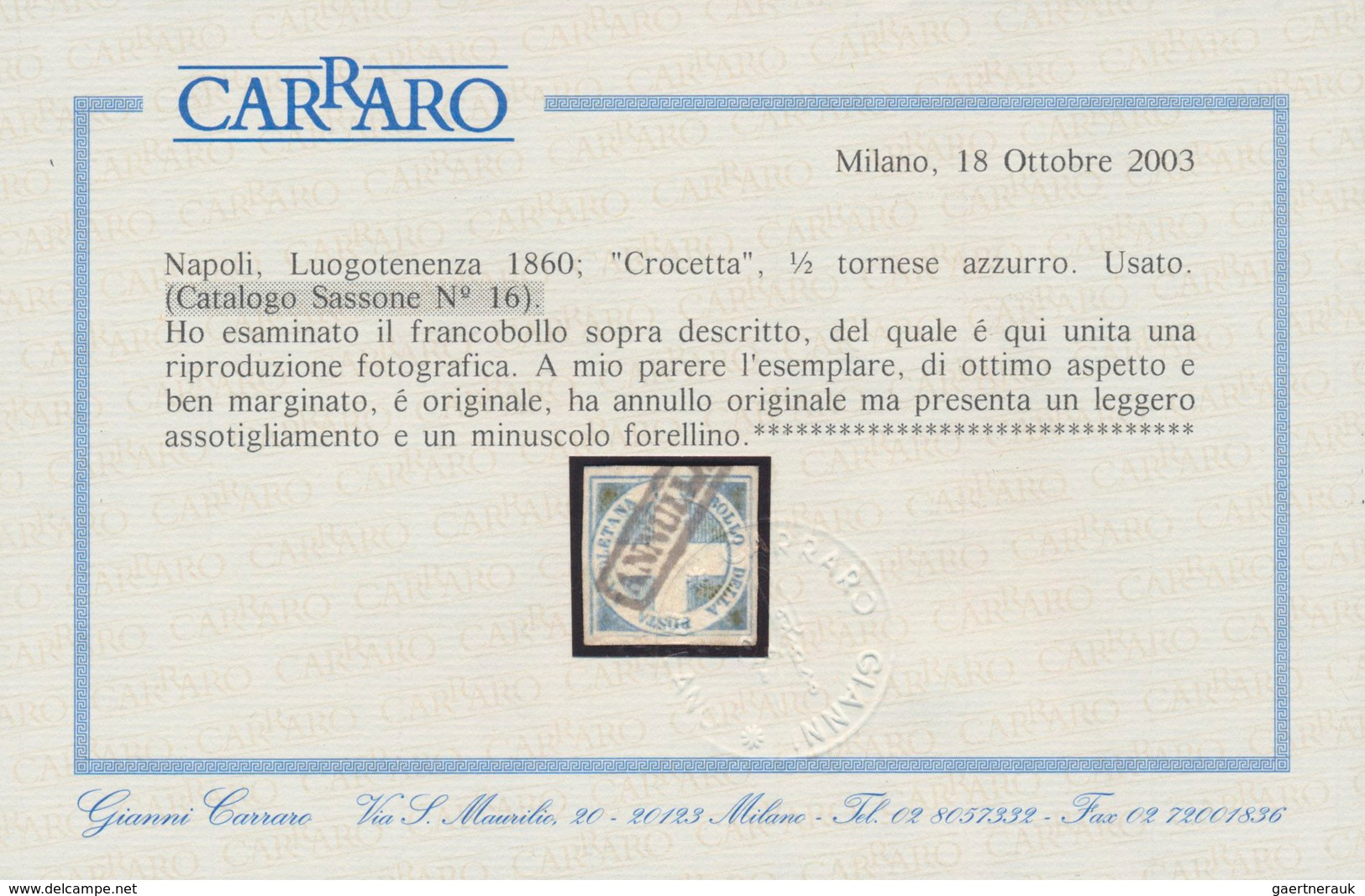 Italien - Altitalienische Staaten: Neapel: 1860, 1/2 Tornese Blue So-called "Savoy Cross" Cancelled - Napels