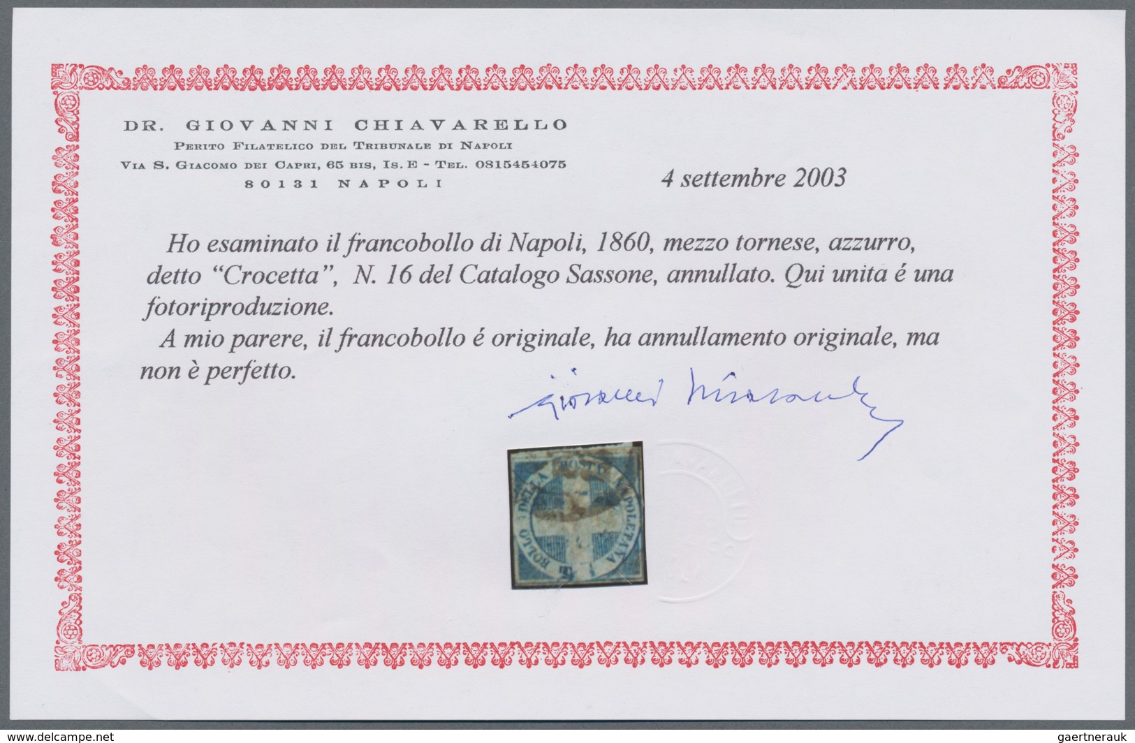 Italien - Altitalienische Staaten: Neapel: 1860, 1/2 Tor Blue Savoy Cross Cancelled With Defects (ti - Naples