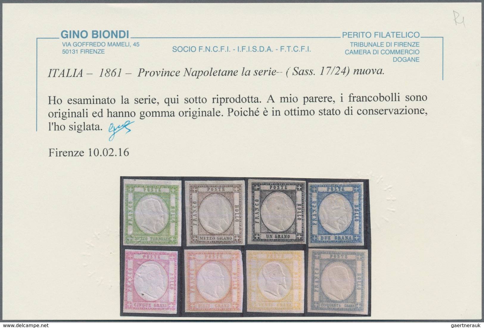 Italien - Altitalienische Staaten: Neapel: 1861. Complete Set Of Eight Valuees, 1/2 Tor. - 50 Gr., F - Naples
