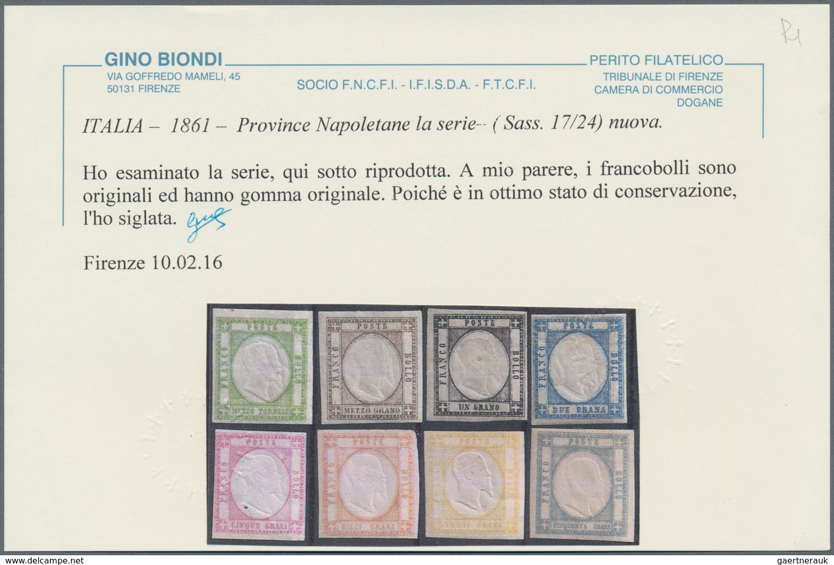 Italien - Altitalienische Staaten: Neapel: 1861. Complete Set Of Eight Valuees, 1/2 Tor. - 50 Gr., F - Napels