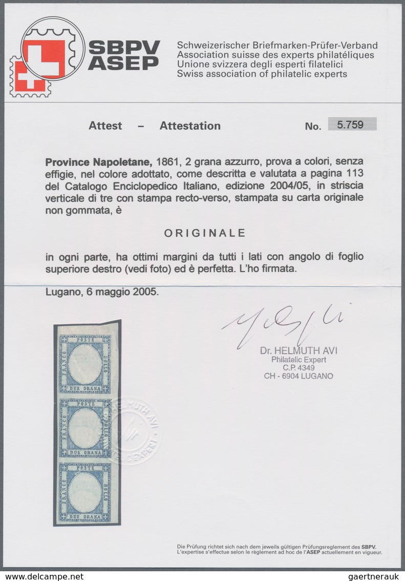 Italien - Altitalienische Staaten: Neapel: 1891. 2 Grana Blue, Proof Without Embossed Center In Adop - Napels