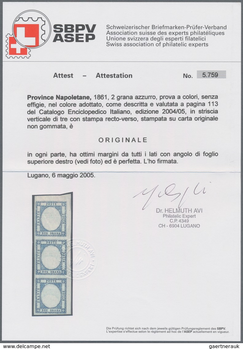 Italien - Altitalienische Staaten: Neapel: 1891. 2 Grana Blue, Proof Without Embossed Center In Adop - Naples