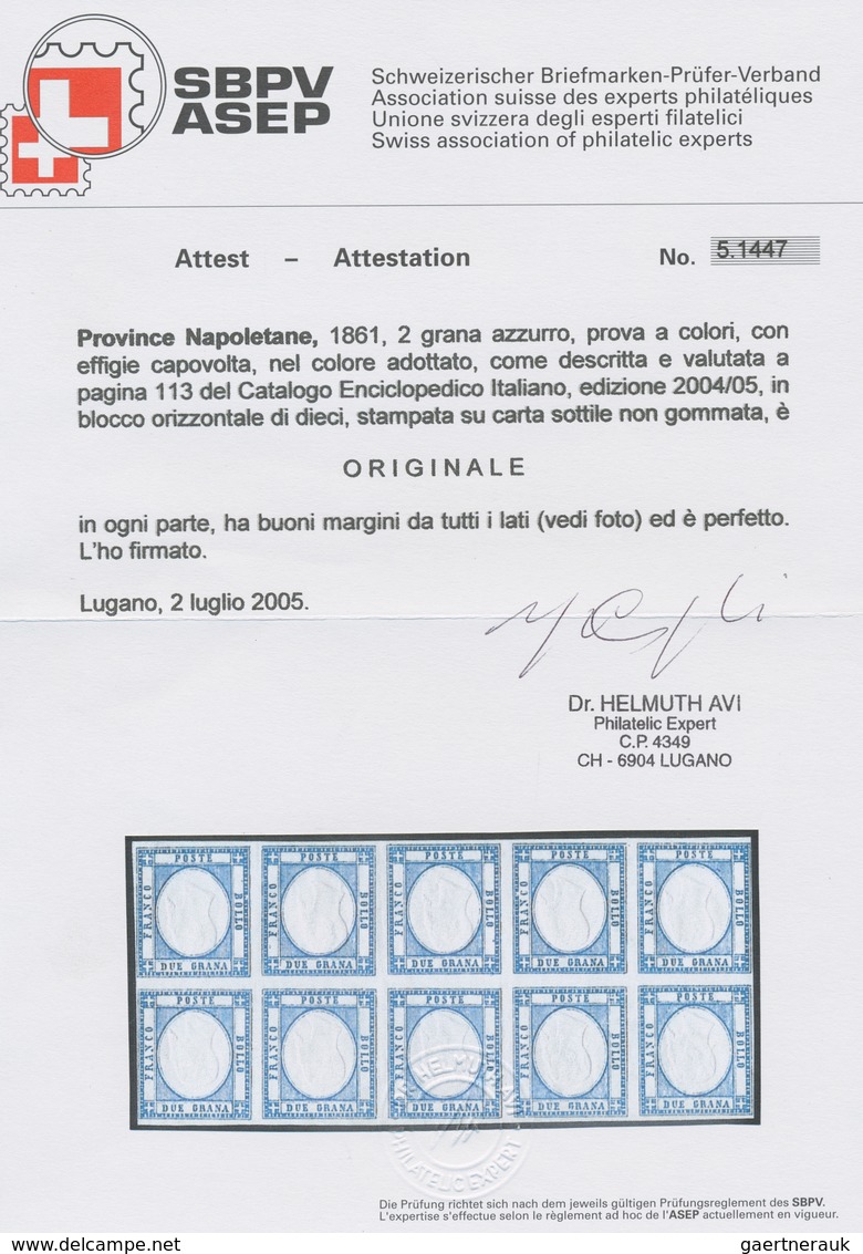 Italien - Altitalienische Staaten: Neapel: 1861, 2 Grana Azzurro, 2gr. Blue, Colour Proof With King` - Napels