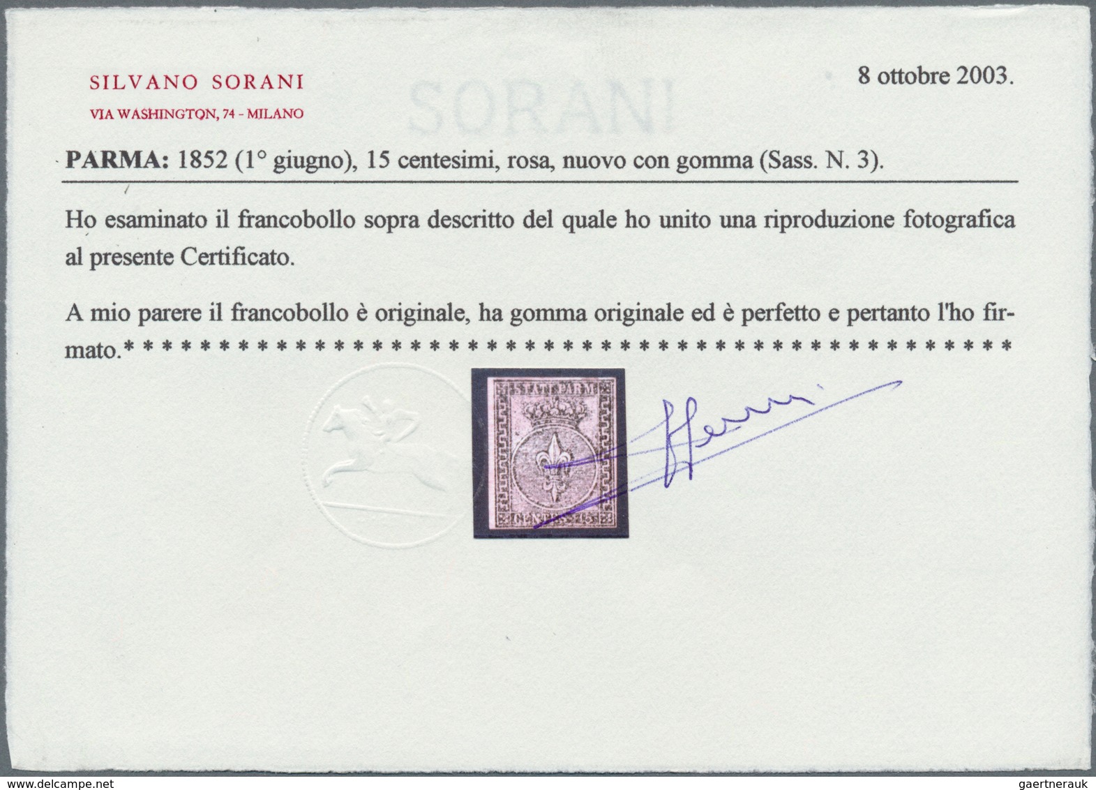 Italien - Altitalienische Staaten: Parma: 1852, 15c. Black On Rose, Fresh Colour And Close To Full M - Parma