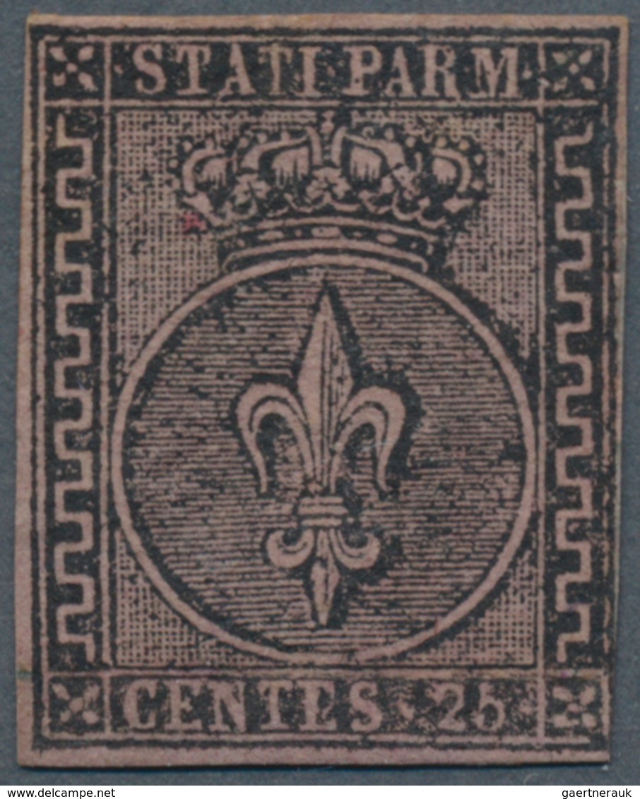 Italien - Altitalienische Staaten: Parma: 1852, 25c. Black On Violet, Fresh Colour, Cut Into At Lowe - Parma