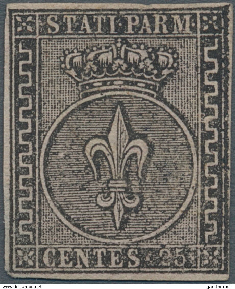 Italien - Altitalienische Staaten: Parma: 1852. 25 Centes Black On Light Violet (discoloured), Unuse - Parma