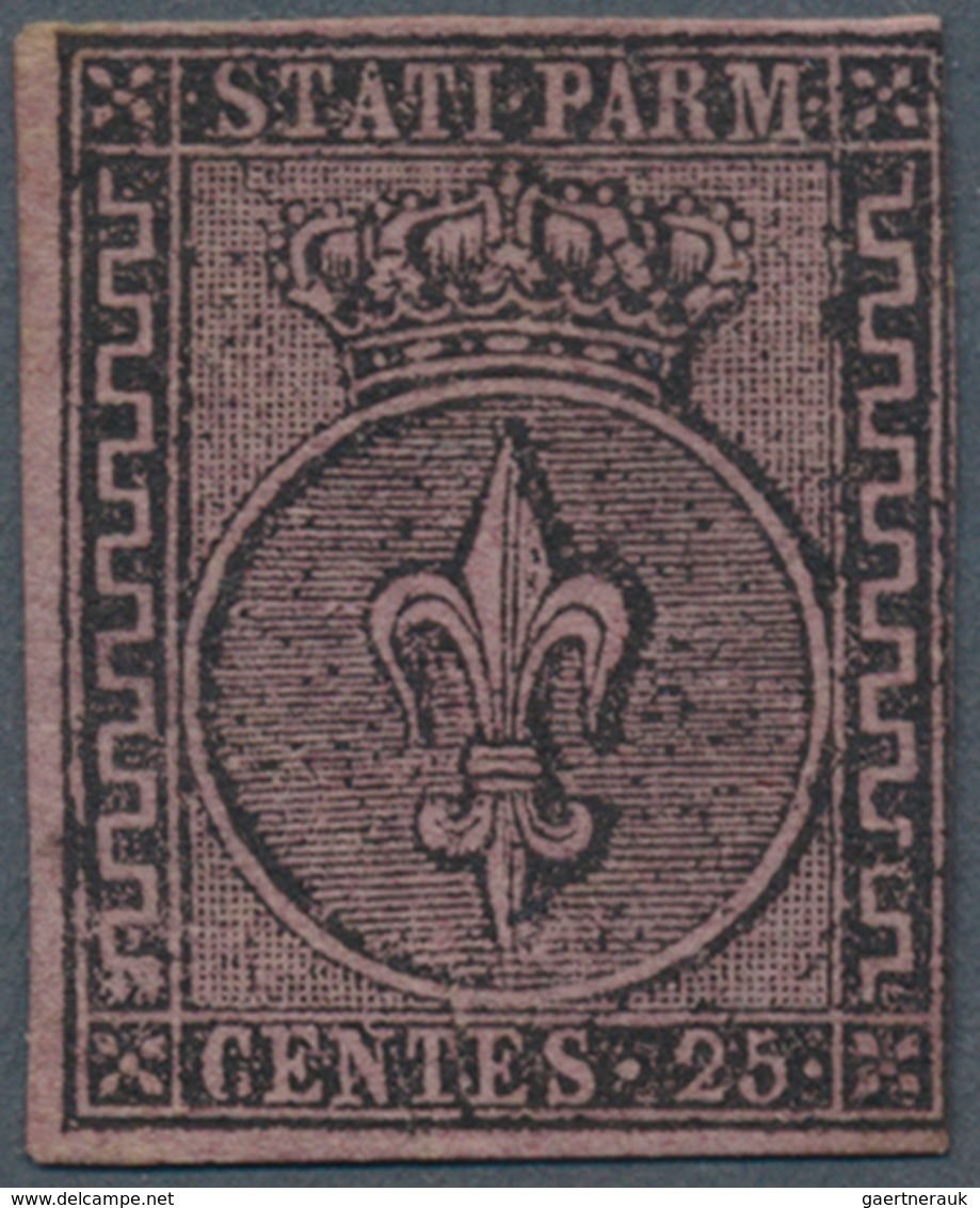 Italien - Altitalienische Staaten: Parma: 1852, 25c. Black On Violet, Fresh Colour, Slightly Cut Int - Parma