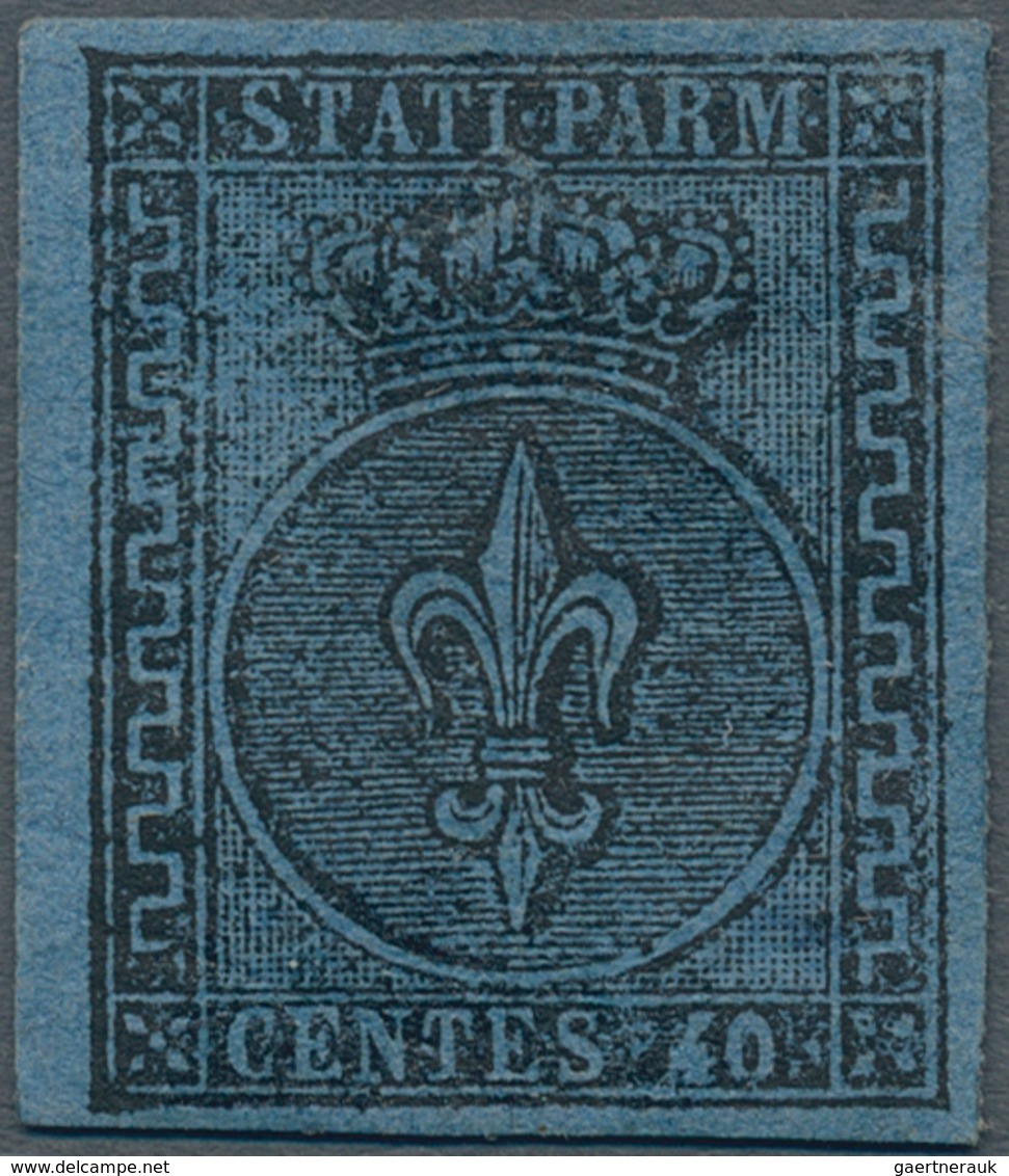 Italien - Altitalienische Staaten: Parma: 1852. 40 C Black On Blue Paper, Fair Margins, Mint With Gu - Parma