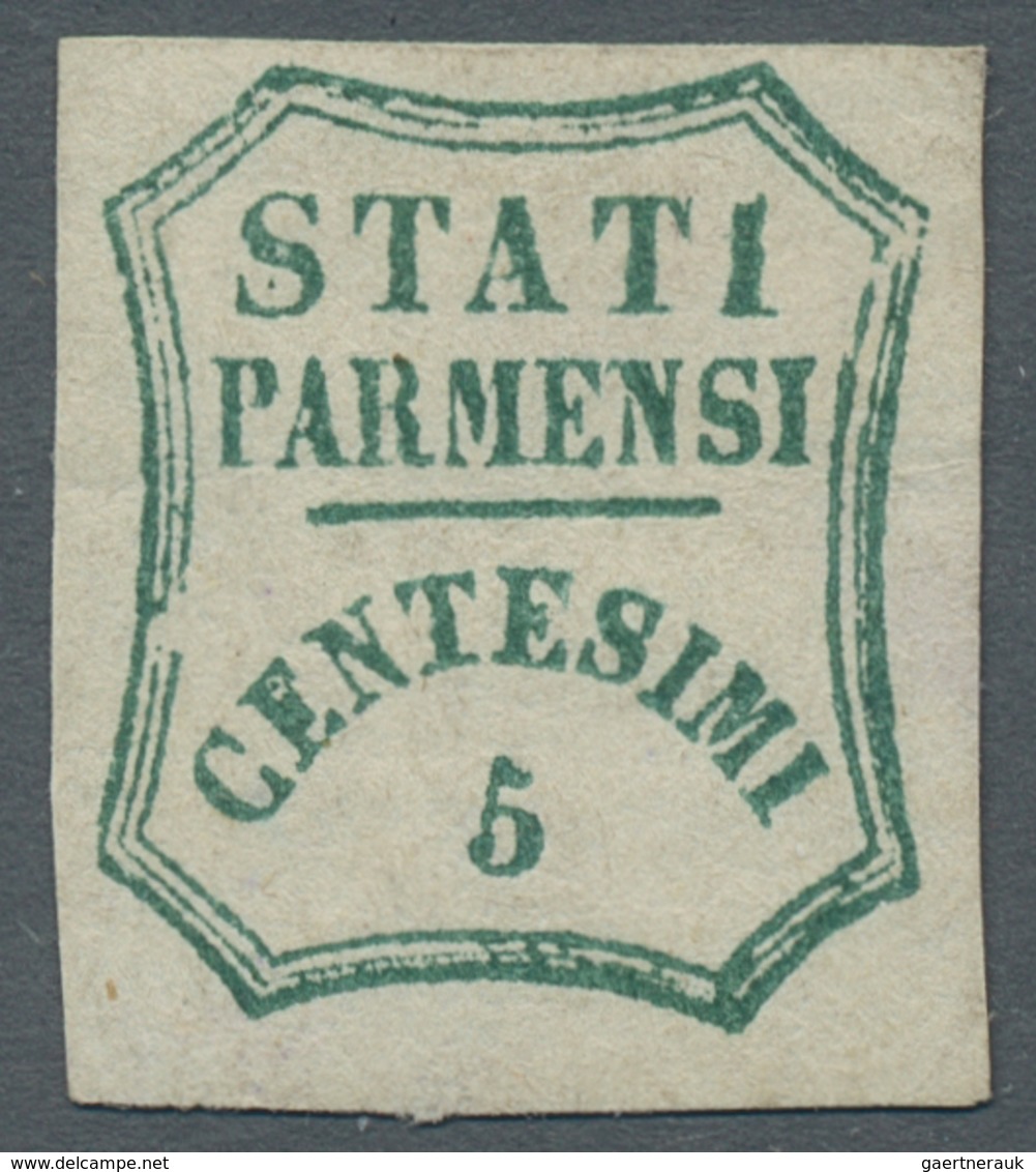 Italien - Altitalienische Staaten: Parma: 1859, 5 Centesimi Verde Azzurro, 5c. Blue Green Fine Mount - Parma