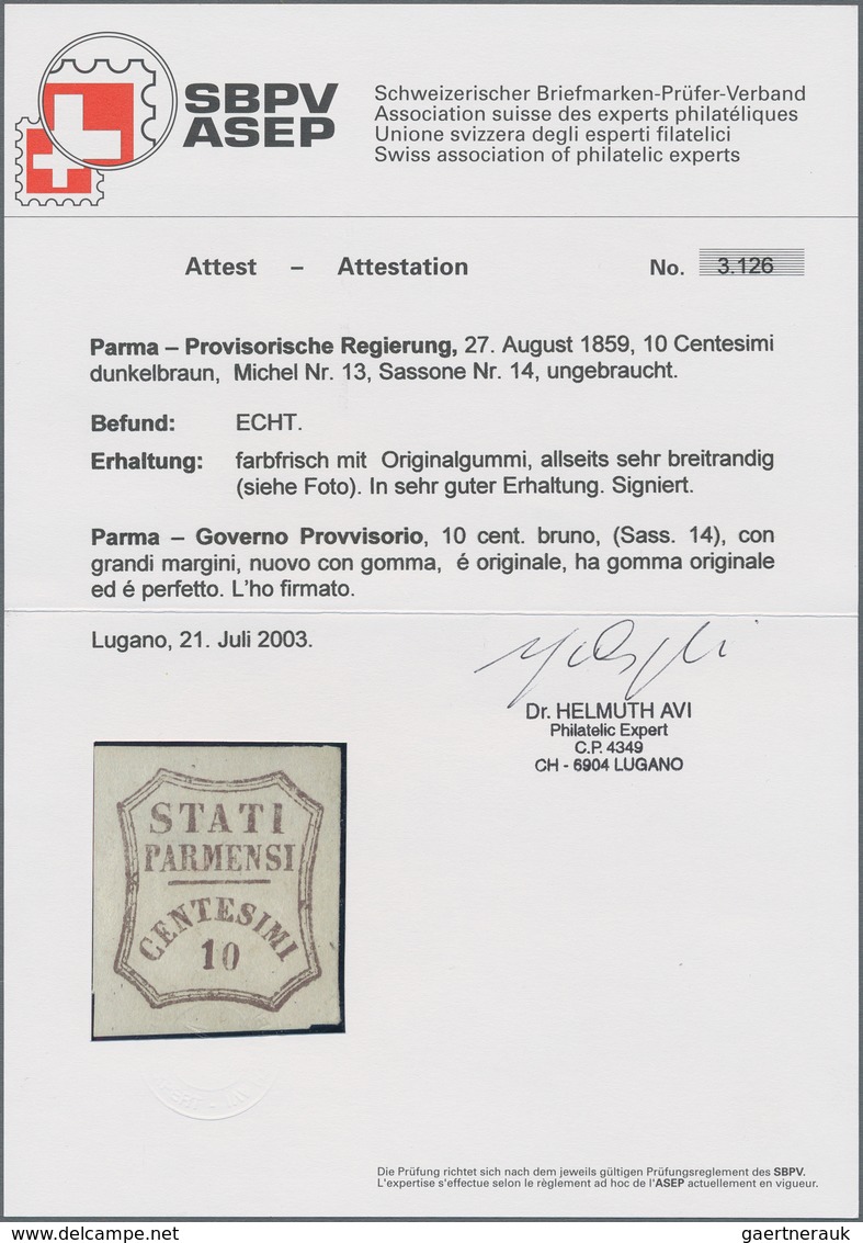 Italien - Altitalienische Staaten: Parma: 1859. Provisional Government. 10 Cent. Brown, Mint With Or - Parma