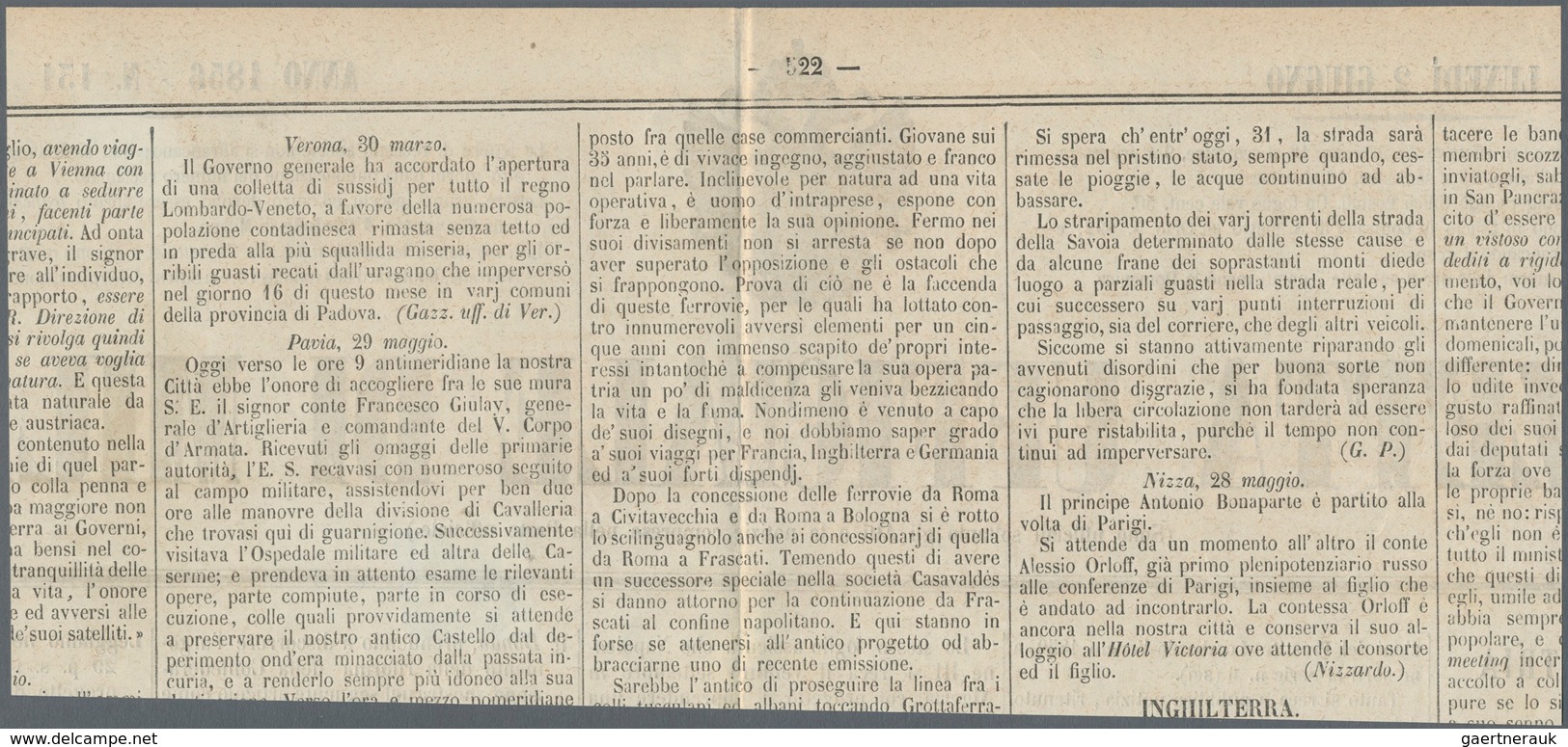 Italien - Altitalienische Staaten: Parma - Zeitungsstempelmarken: 1853, Postage Due Stamp For Newspa - Parma