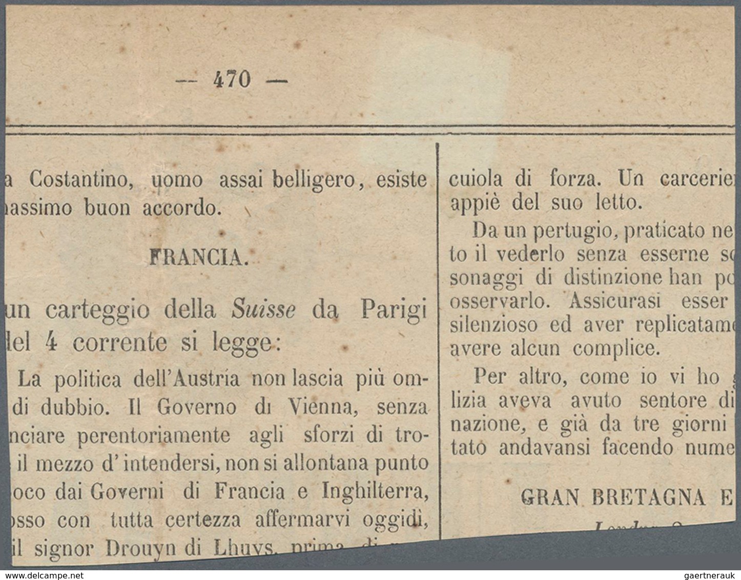 Italien - Altitalienische Staaten: Parma - Zeitungsstempelmarken: 1853, 9 Cent. Black On Blue Tied B - Parma