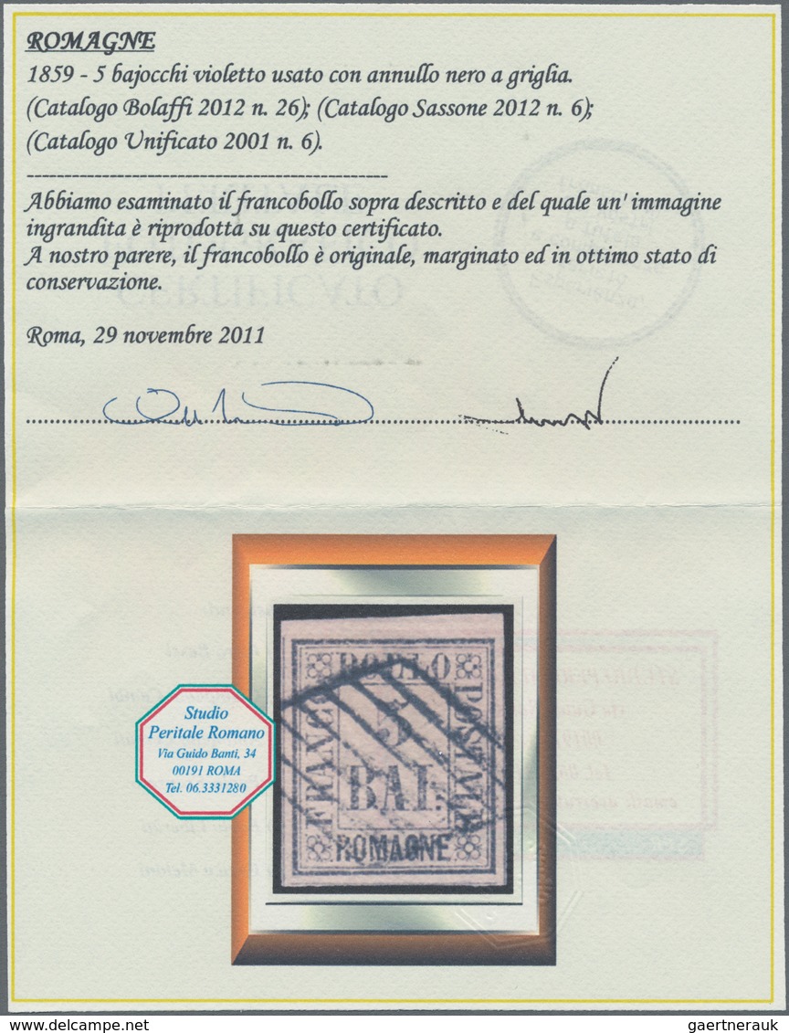 Italien - Altitalienische Staaten: Romagna: 1859. 5 BAI Purple Used With Black Grid Cancellation. Si - Romagna