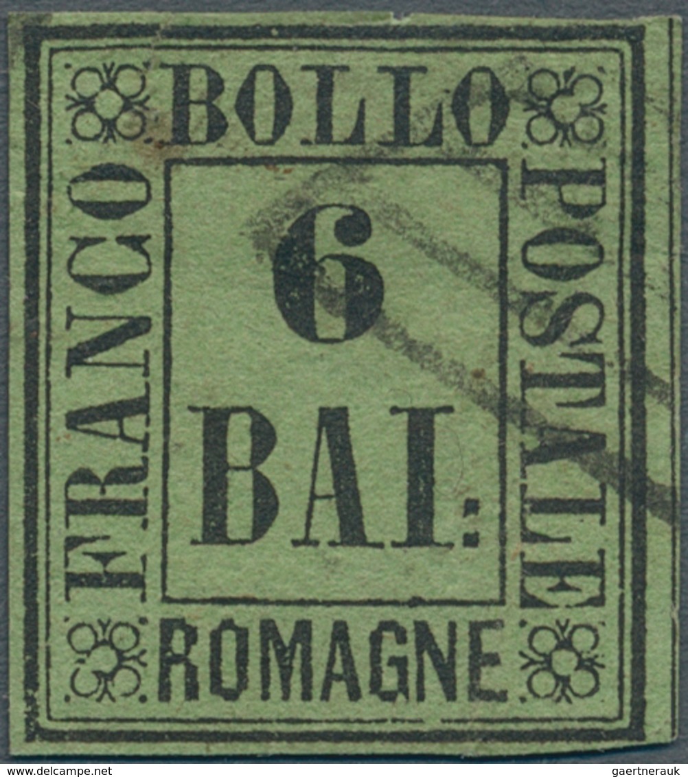 Italien - Altitalienische Staaten: Romagna: 1859, 6 Baj. Black On Yellowish Green, Cancelled By Papa - Romagna