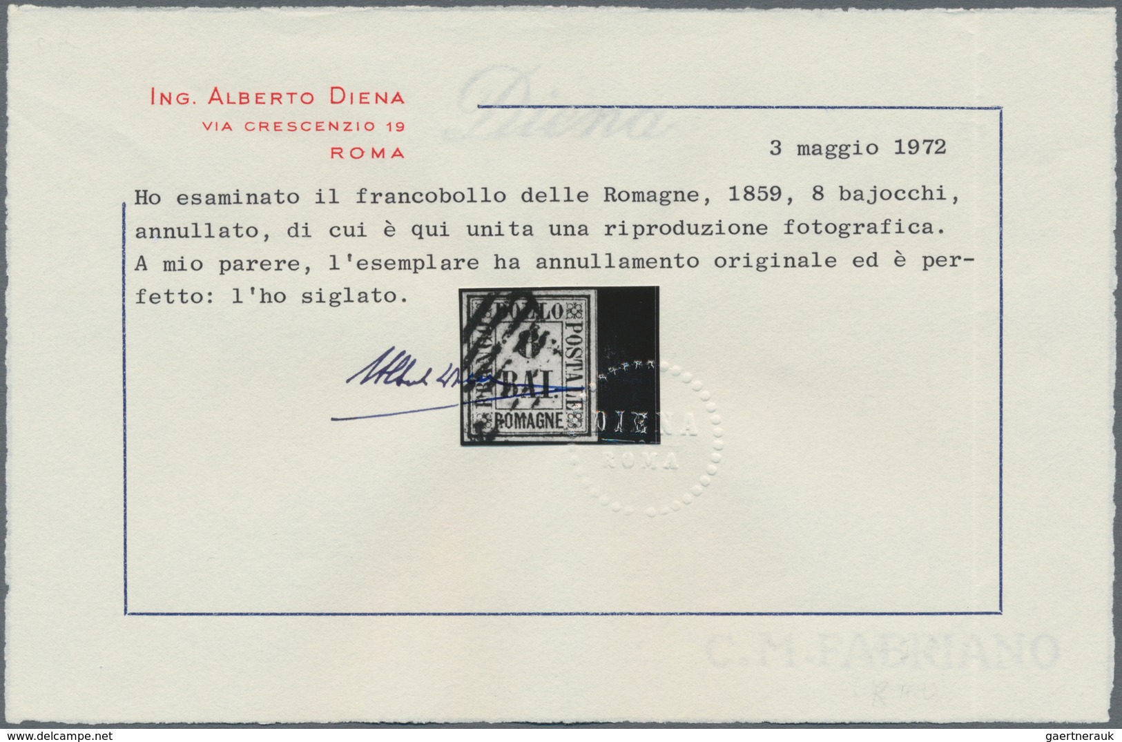 Italien - Altitalienische Staaten: Romagna: 1859, 8 Baj. Cancelled, Well Margined, Certificate A. Di - Romagna