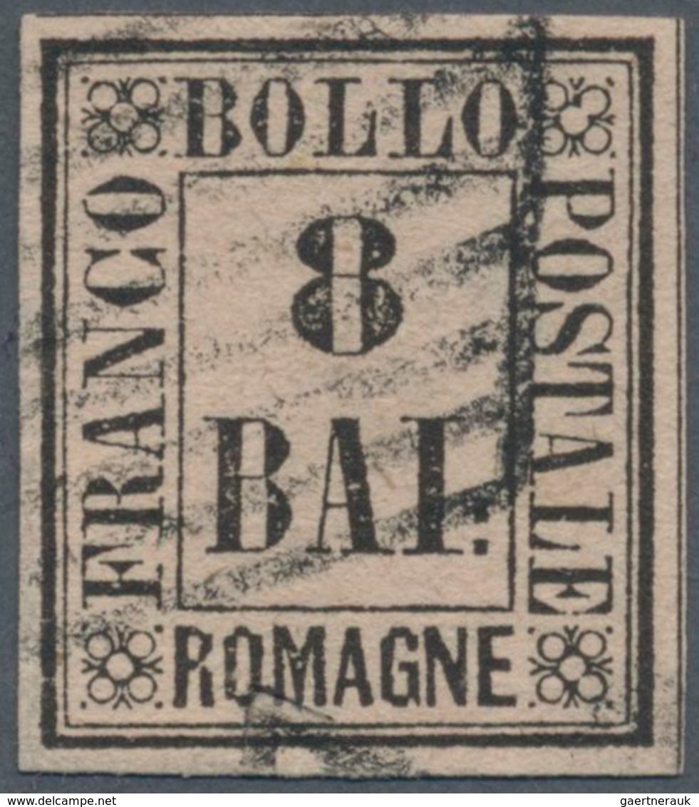 Italien - Altitalienische Staaten: Romagna: 1859, 8 Baj Black On Rose Cancelled With Grill Stamp, On - Romagna