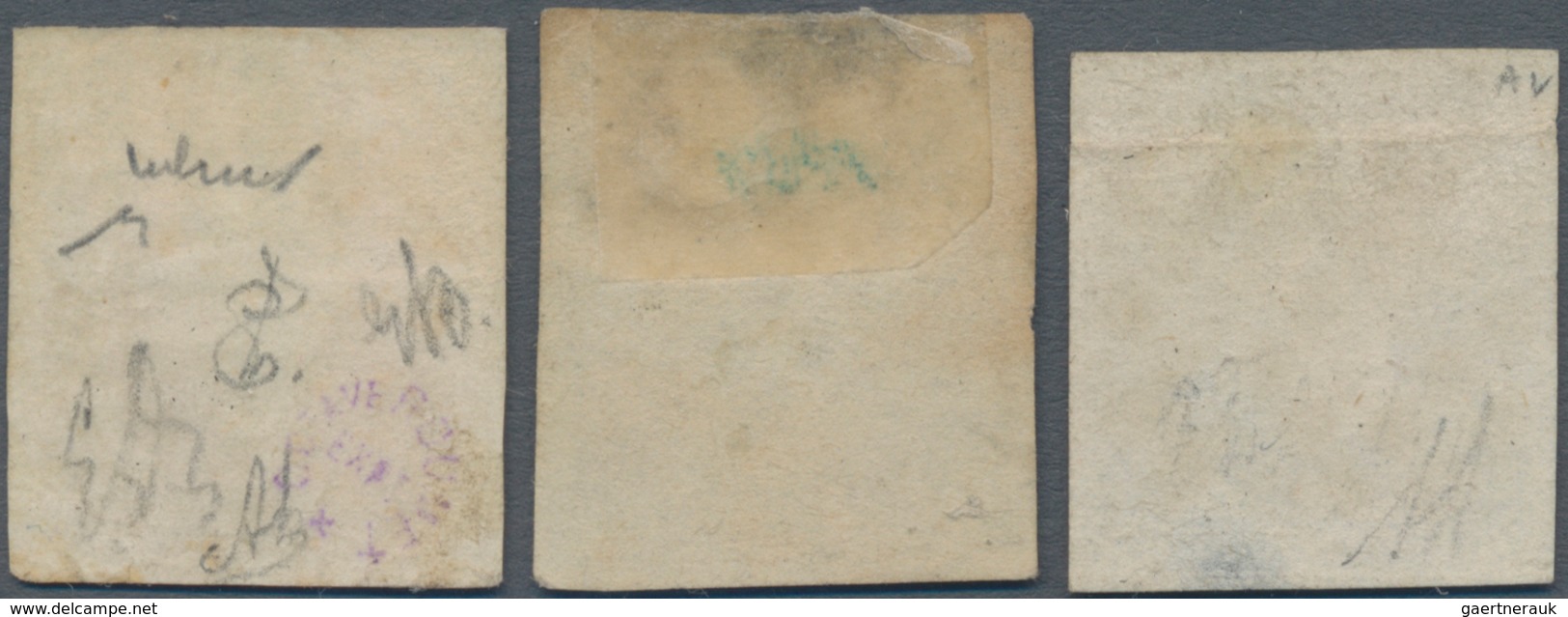 Italien - Altitalienische Staaten: Sardinien: 1851, 5 C Black With Horizontal Fold, 20 C Blue With S - Sardinia