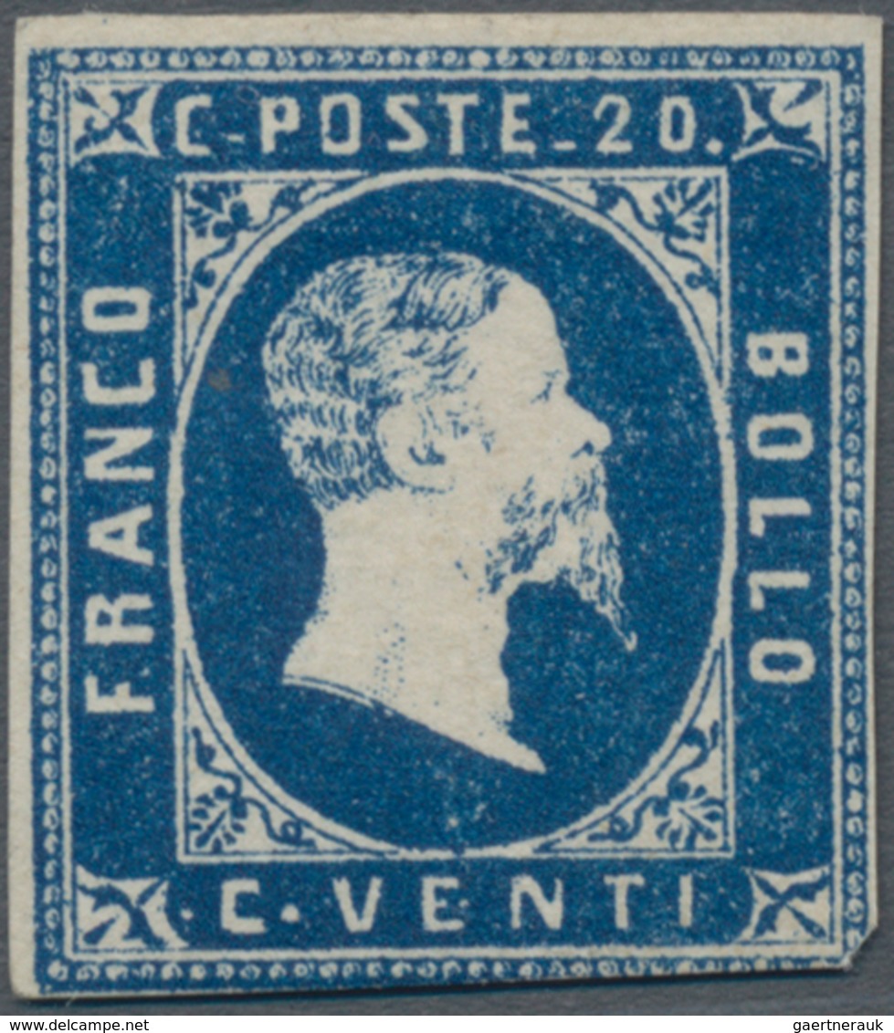 Italien - Altitalienische Staaten: Sardinien: 1851, 20 C Blue Unused Without Gum, Three Sides Full M - Sardinia