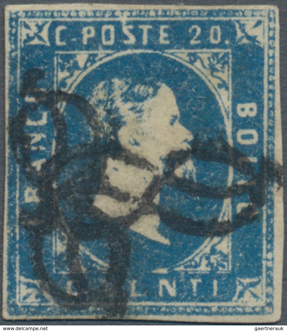 Italien - Altitalienische Staaten: Sardinien: 1852. 20 C Blue, Good Margins All Around, Canncelled B - Sardinien