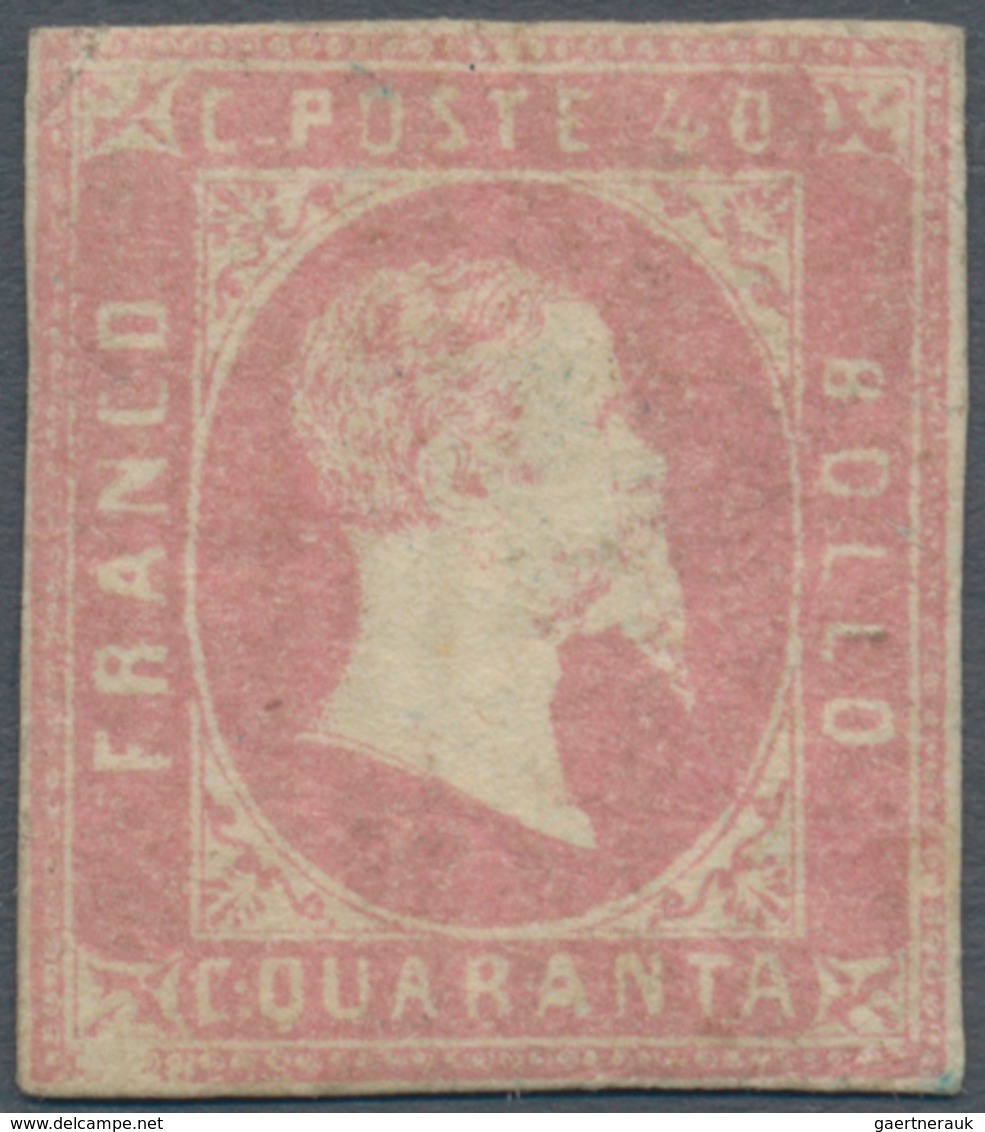 Italien - Altitalienische Staaten: Sardinien: 1851: 40 Cents Pink, Mint, Three Sides Short; With Cer - Sardinien