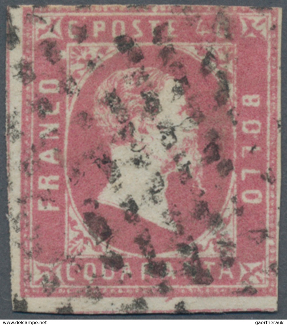 Italien - Altitalienische Staaten: Sardinien: 1851. 40 Centesimi Rose, Cancelled By Mute Sarde Rhomb - Sardinia