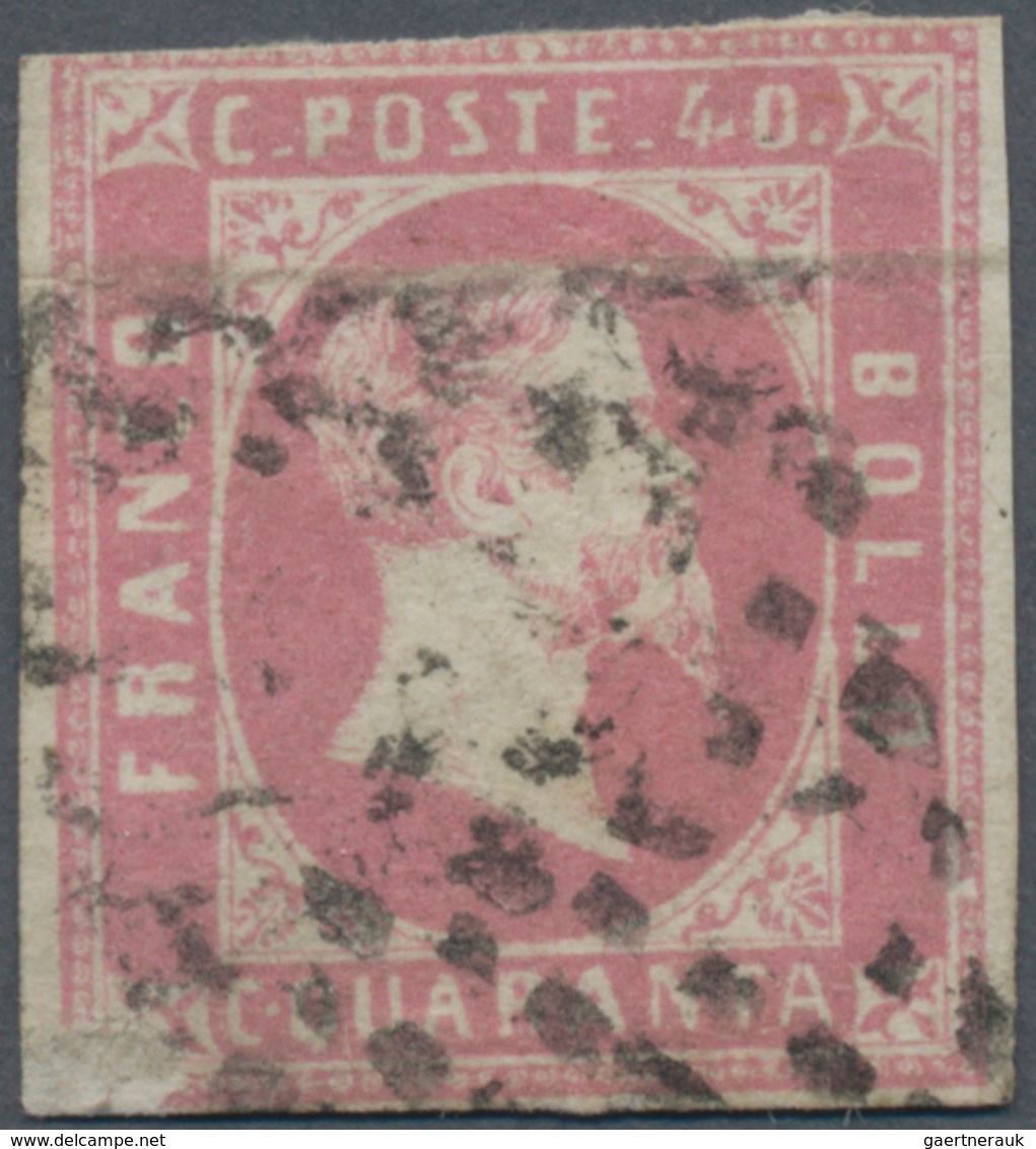 Italien - Altitalienische Staaten: Sardinien: 1851, 40 Cent. Rose Cancelled With Dot Stamp, On Botto - Sardinia