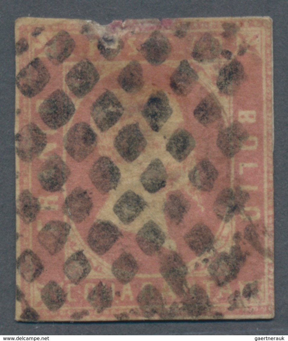 Italien - Altitalienische Staaten: Sardinien: 1851. 40 Centesimi Rose, Cancelled By Mute Sarde Rhomb - Sardinia