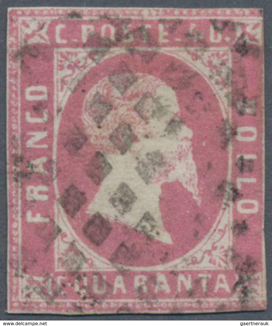 Italien - Altitalienische Staaten: Sardinien: 1851, 40 C Lilac-rose Cancelled With Dot Cancel, Three - Sardinia