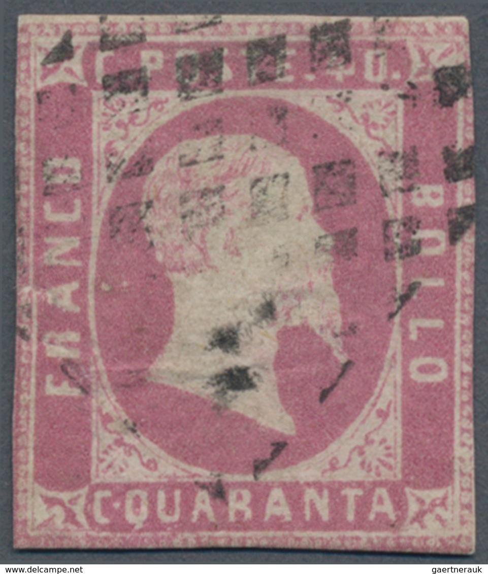 Italien - Altitalienische Staaten: Sardinien: 1851, 40 C Rose (rosa Lila, Sassone 3d, CV 10,000 €) C - Sardinia