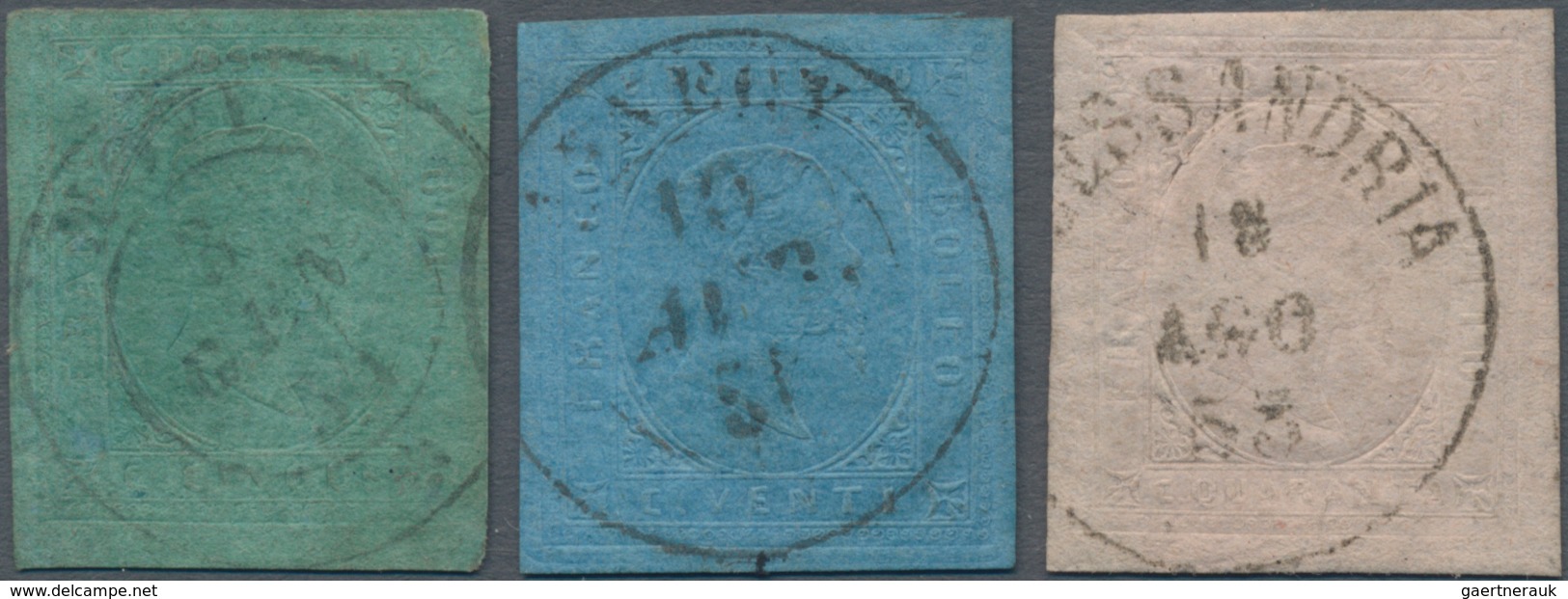 Italien - Altitalienische Staaten: Sardinien: 1853, 5 C Blue-green, 20 C Blue And 40 C Rose With Cle - Sardinia