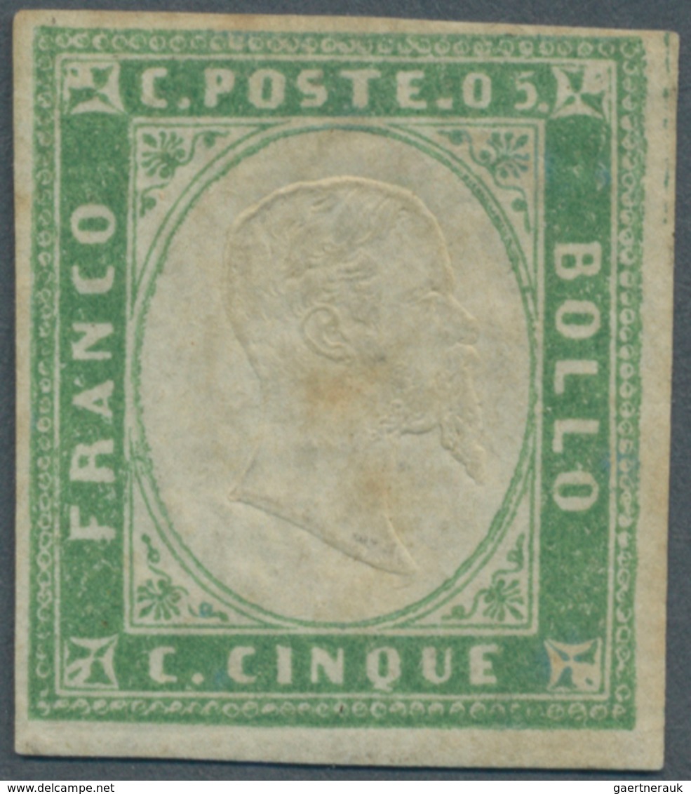 Italien - Altitalienische Staaten: Sardinien: 1855, 5 Cent. Verde Pisello (green) Mint With Parts Of - Sardinia