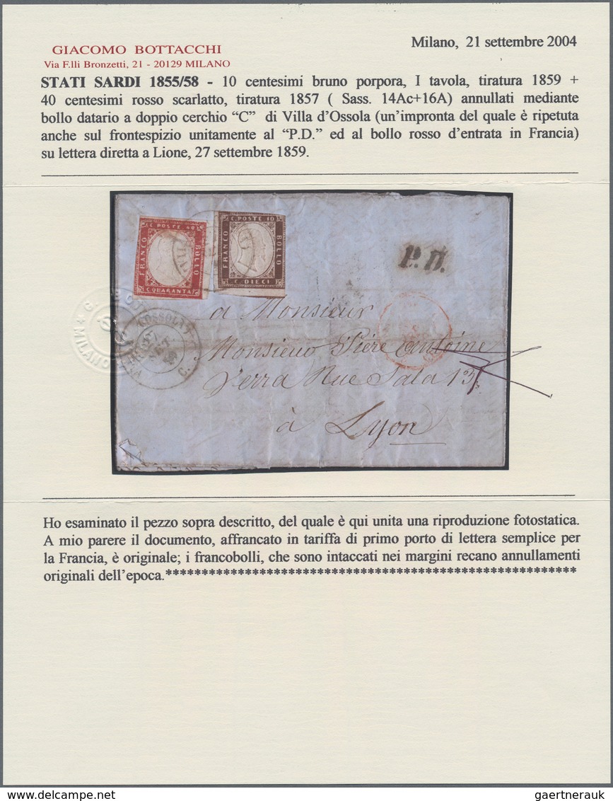 Italien - Altitalienische Staaten: Sardinien: 1855, Viktor Emanuel 10 C Purple-brown (bruno Porpora) - Sardinia