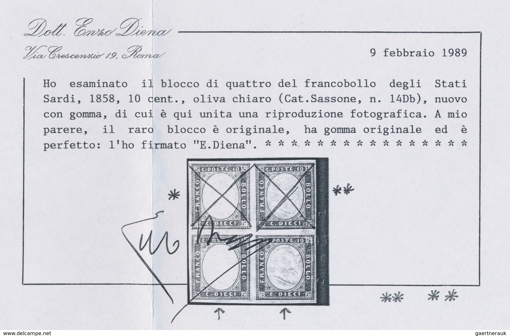 Italien - Altitalienische Staaten: Sardinien: 1858, 10c. Bright Olive-brown, Fresh Colour, Full Marg - Sardinia