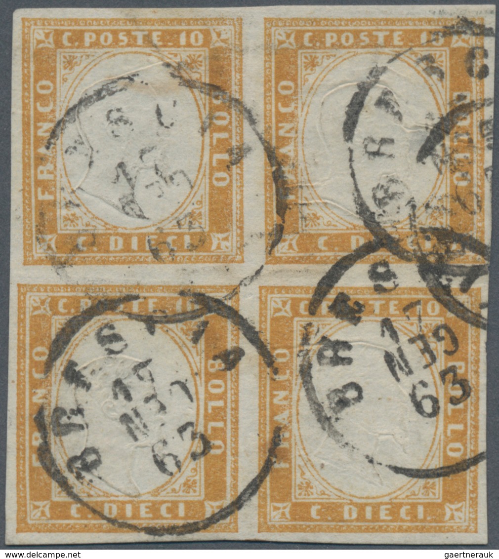 Italien - Altitalienische Staaten: Sardinien: 1862, 10 C Bistre Orange, Block Of 4, Full Margins All - Sardinia