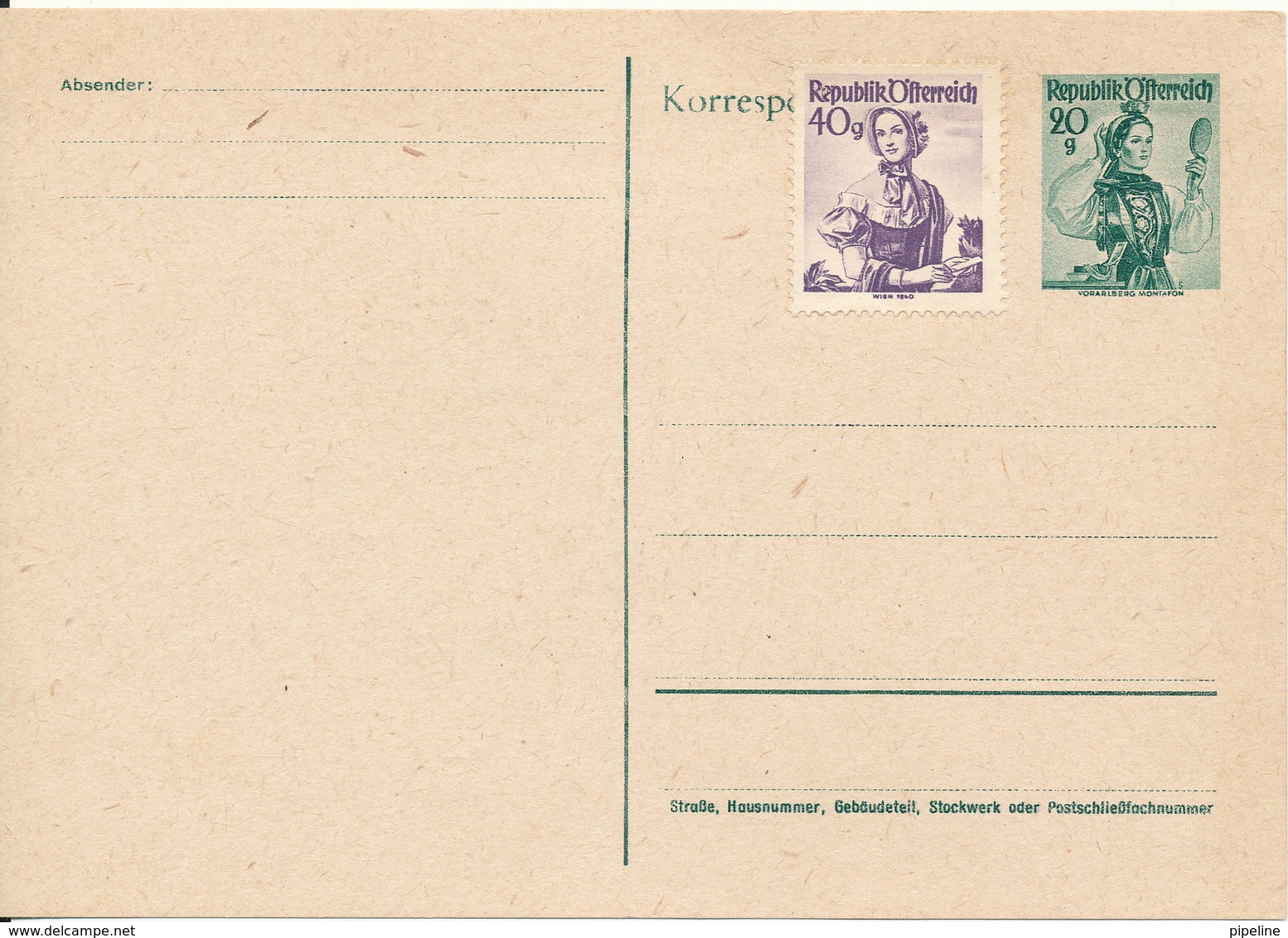 Austria Postal Stationery Korrespondenzkarte Green 20 G. And Uprated In Mint Condition - Autres & Non Classés